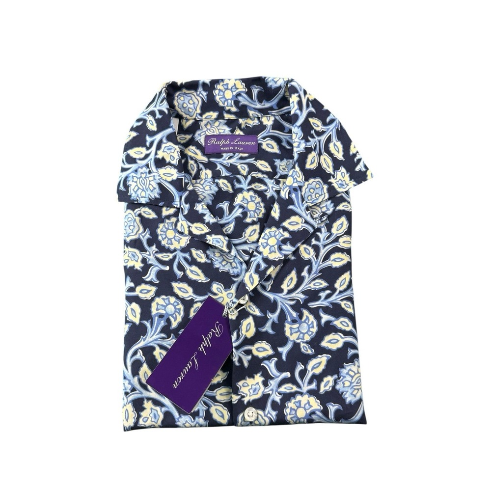 Ralph Lauren Purple Label Blue Lyocell Floral Hawaiian Beach Shirt Size XS NWT